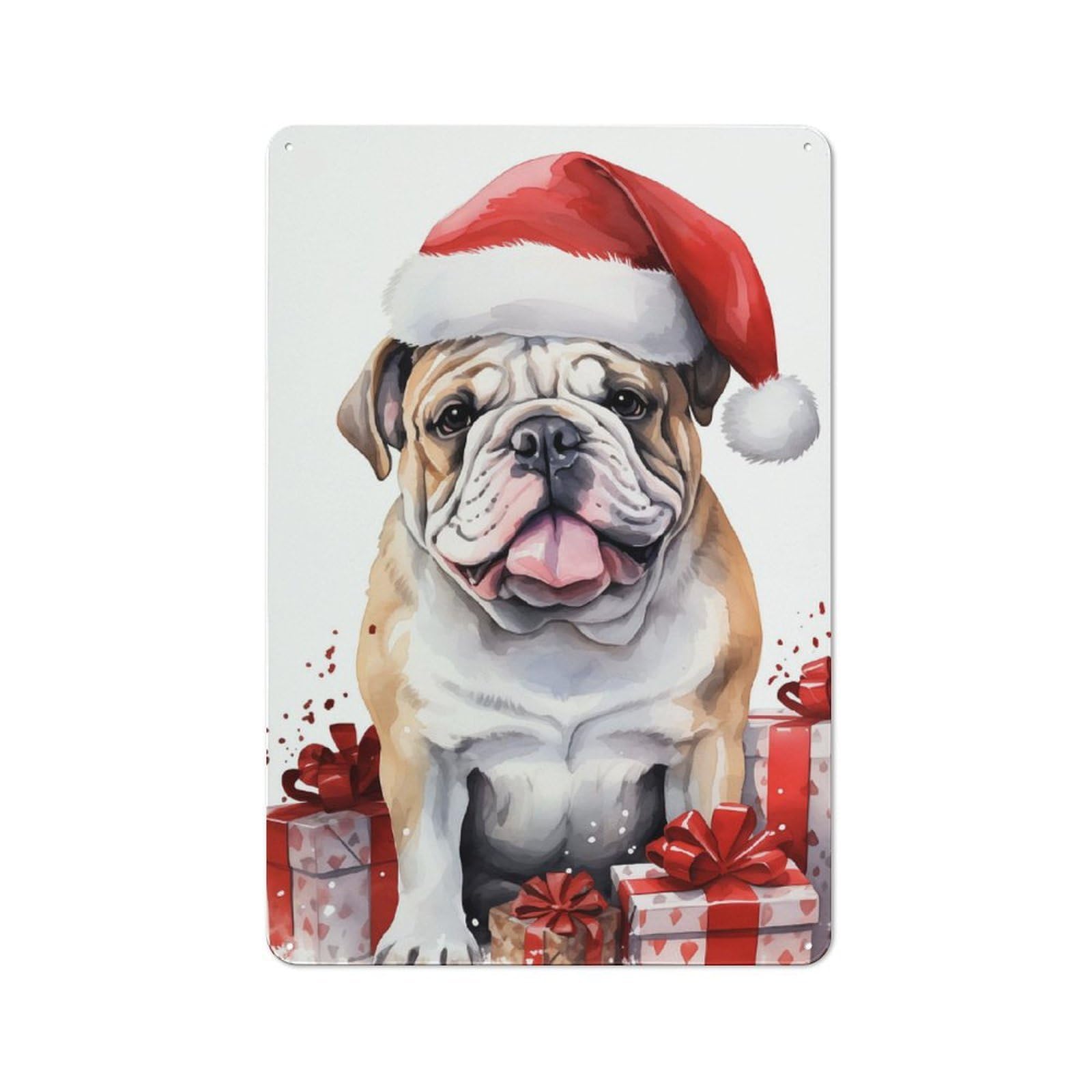 Junmoney Jolly Santa Bulldog For Garden Room Or Summerhouse, Vintage Tin Sign 30X20cm, For Display In Garden Rooms And Summerhouses