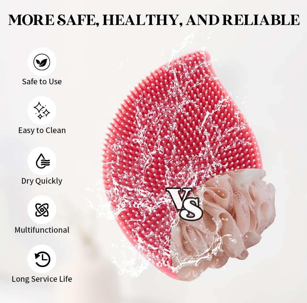 2 Pack Silicone Body Scrubber, Soft Silicone Loofah, Gentle Exfoliating Body Scrubber for Sensitive Skin, Leaf Shaped Shower Scrubbers, Silicone Scrubbers Body Brush for Women Men (Pink & Purple) - Image 4