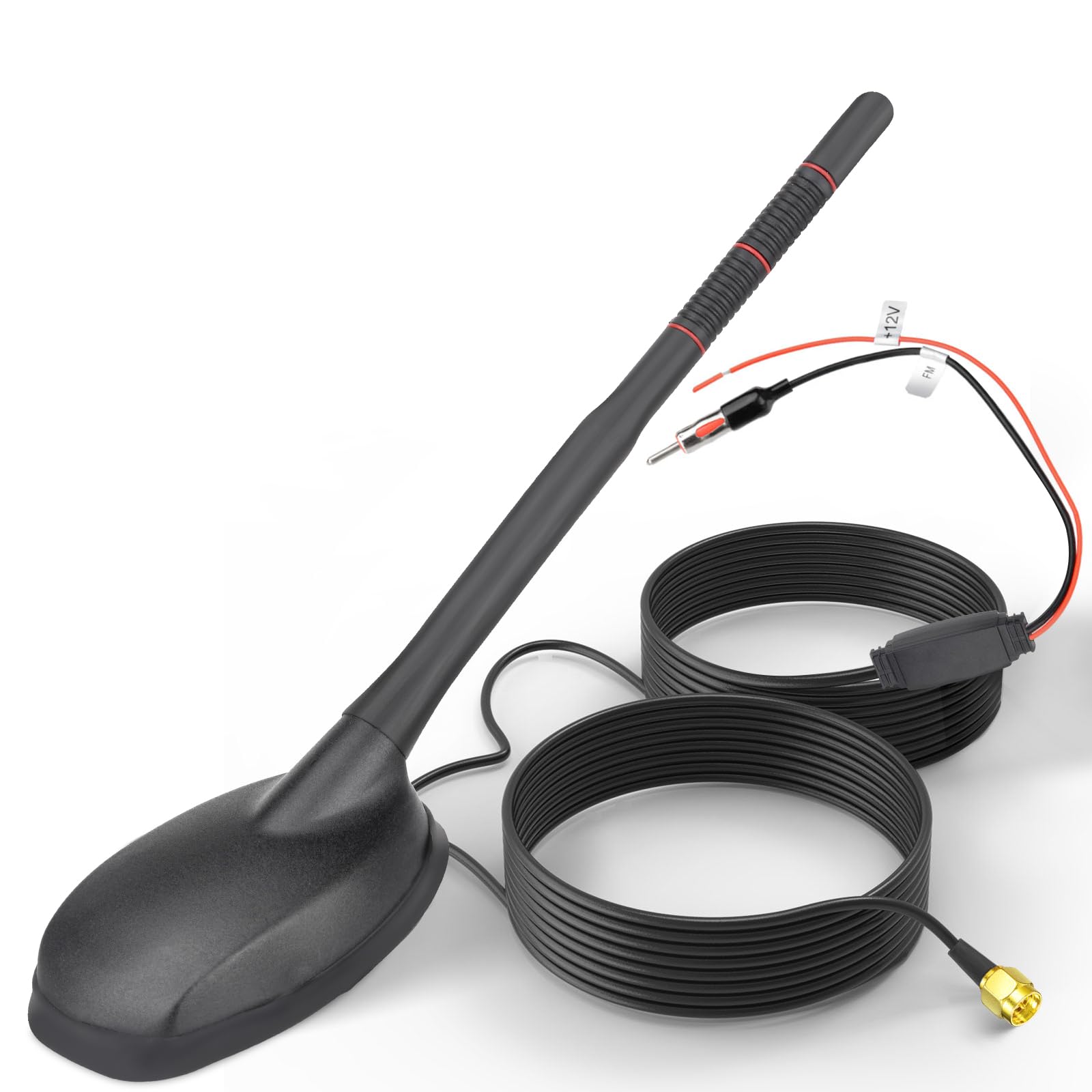 Eightwood Antenne de Toit GPS FM/AM Antenne autoradio Active avec amplificateur Câble d'extension de 5 m pour Tuner Radio numérique Pioneer Blaupunkt Pioneer Clarion Kenwood Alpine