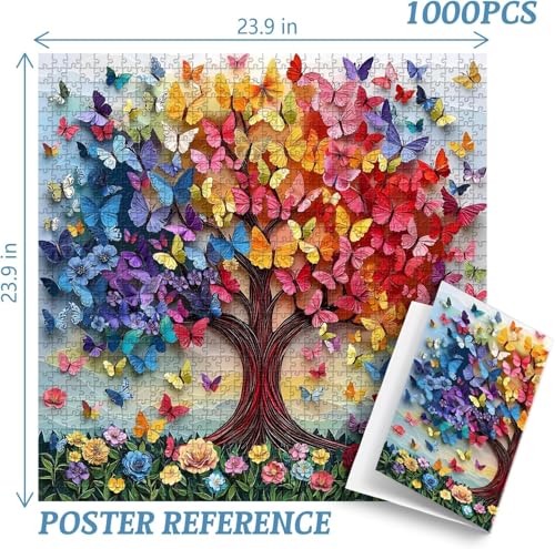 Image of iDream 1000 Pieces Jigsaw Puzzle - Artistic 3D Design, Colorful Wall Decor, Challenging Puzzle Gift for Friends & Family (Butterfly Tree)