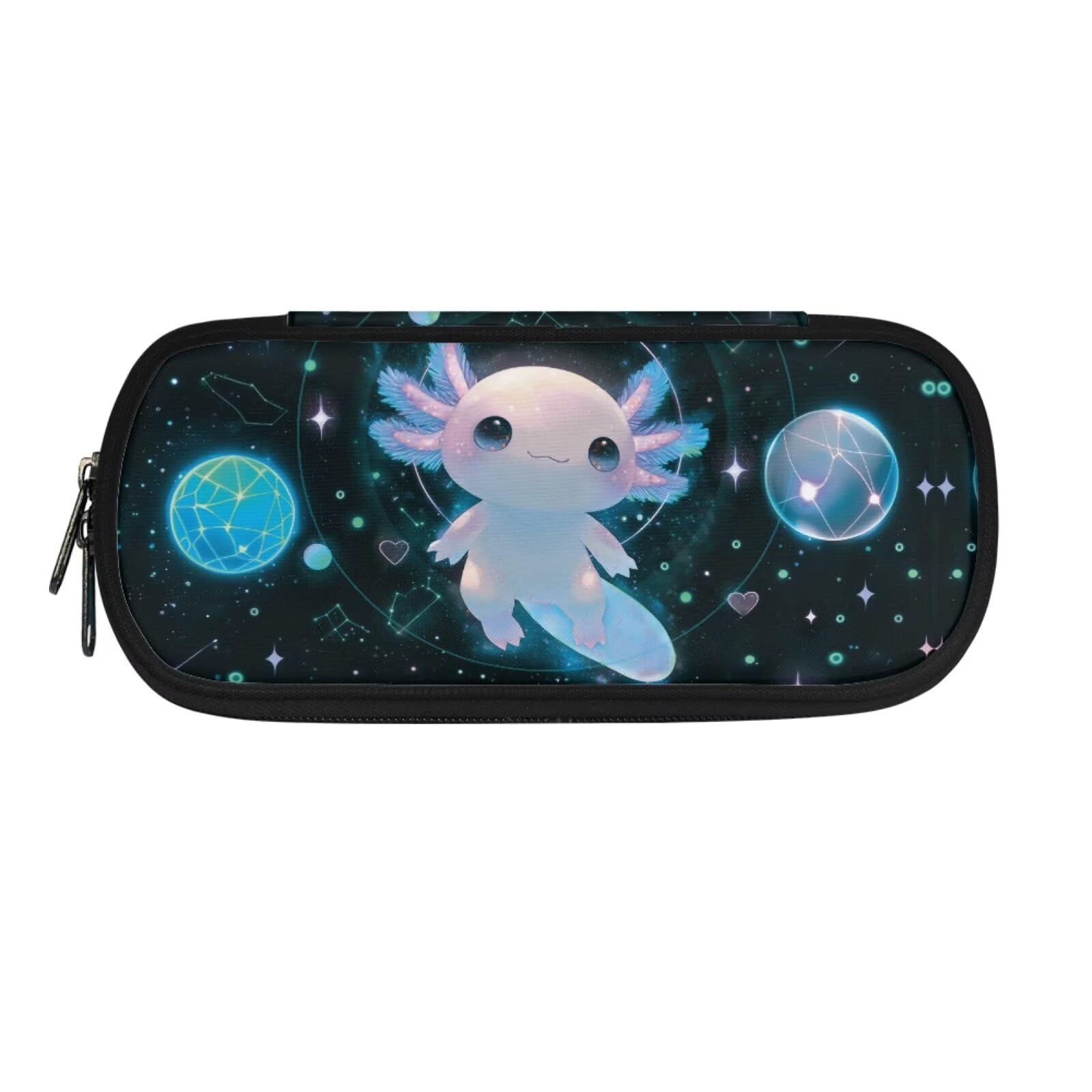 ASQVTIFE Space Axolotl Pencil Bags with Zipper for Little Girls Kawaii Axolotl Big Pencil Pouch 4-Hole Binder Mesh Zipper Case Pen Bag Pocket Student Stationery Bag
