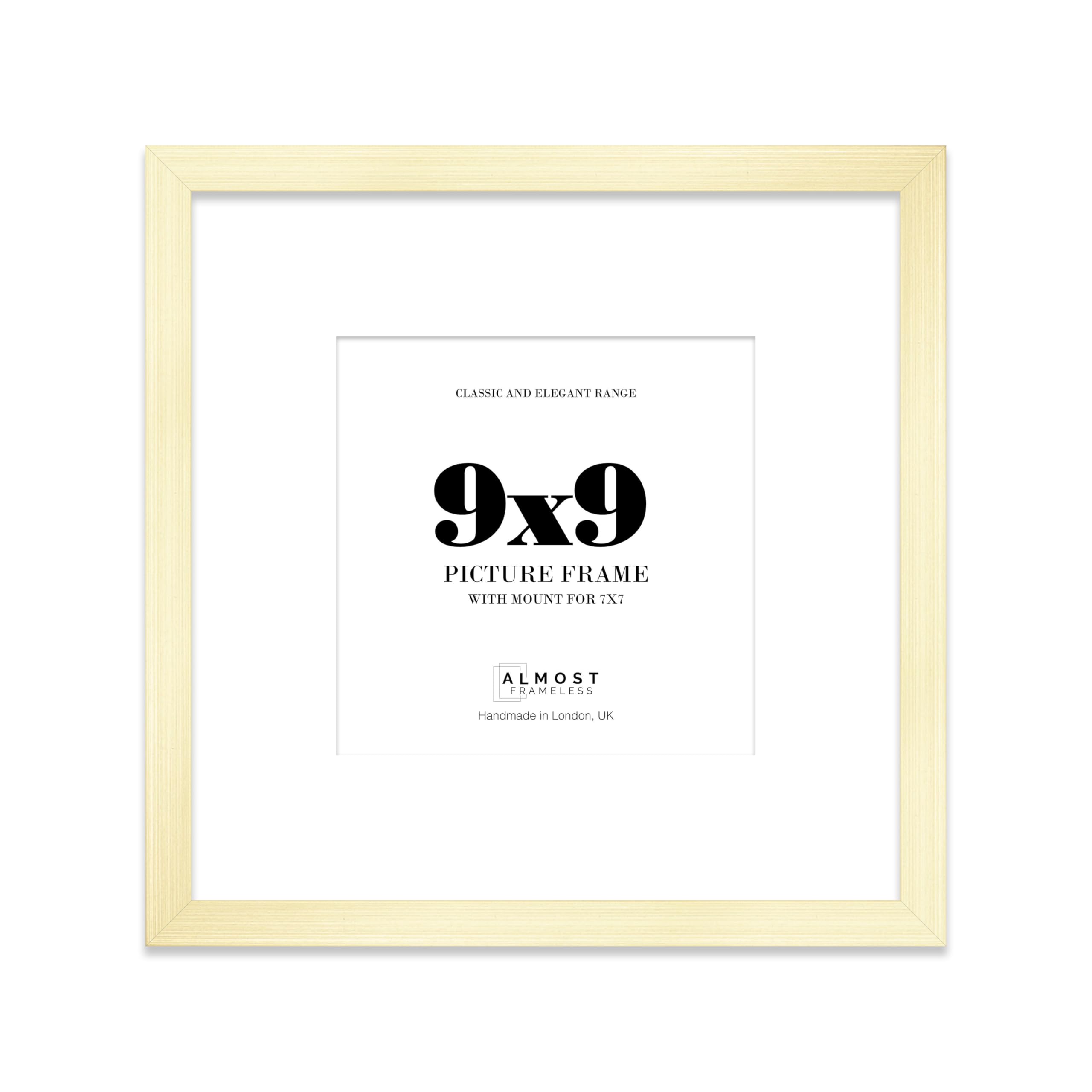 9x9 Gold Picture Frame with Mount for 7x7 Photos, Prints - Modern Square Wall Frame, 1 Pack
