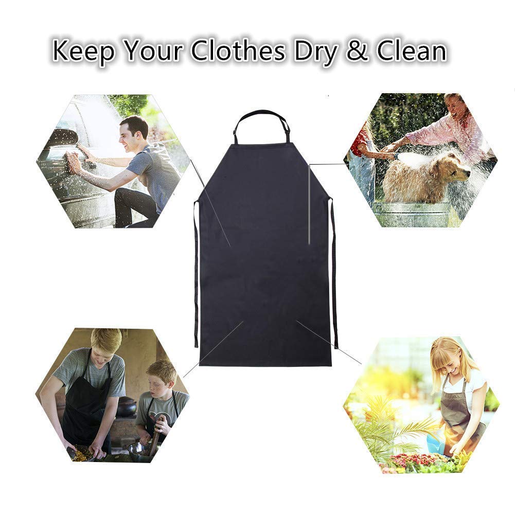 Haosensix Waterproof Apron Adjustable Neck Strap Bib Kitchen Apron For Adult Cooking Working Dishwashing, Butcher, Fish, Lab,Black One Piece