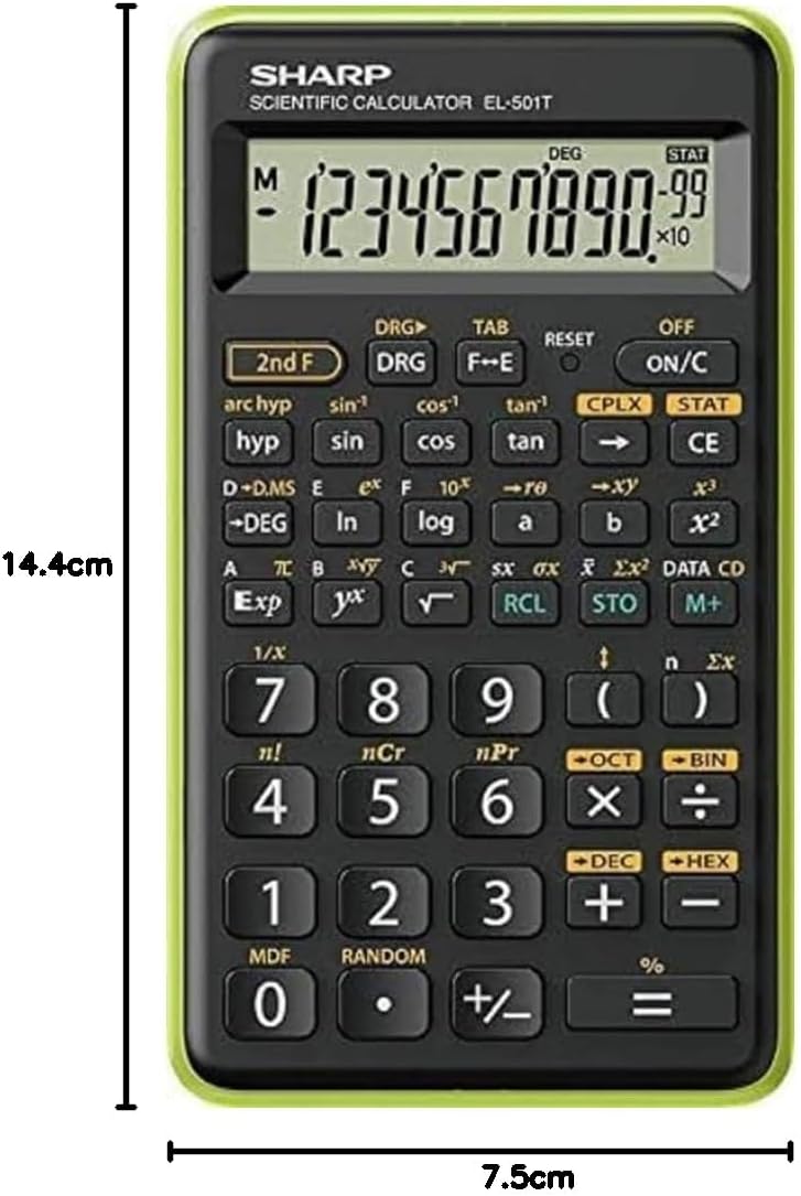 SHARP EL501TBGR Scientific Calculator with Dimensions