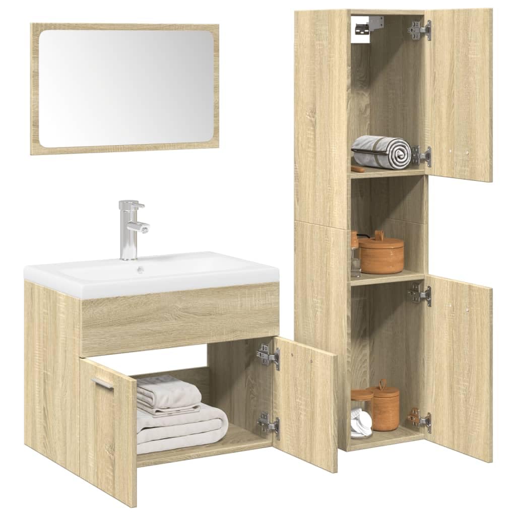 4-TLG. Badmöbel-Set Sonoma-Eiche Holzwerkstoff mit Waschbecken