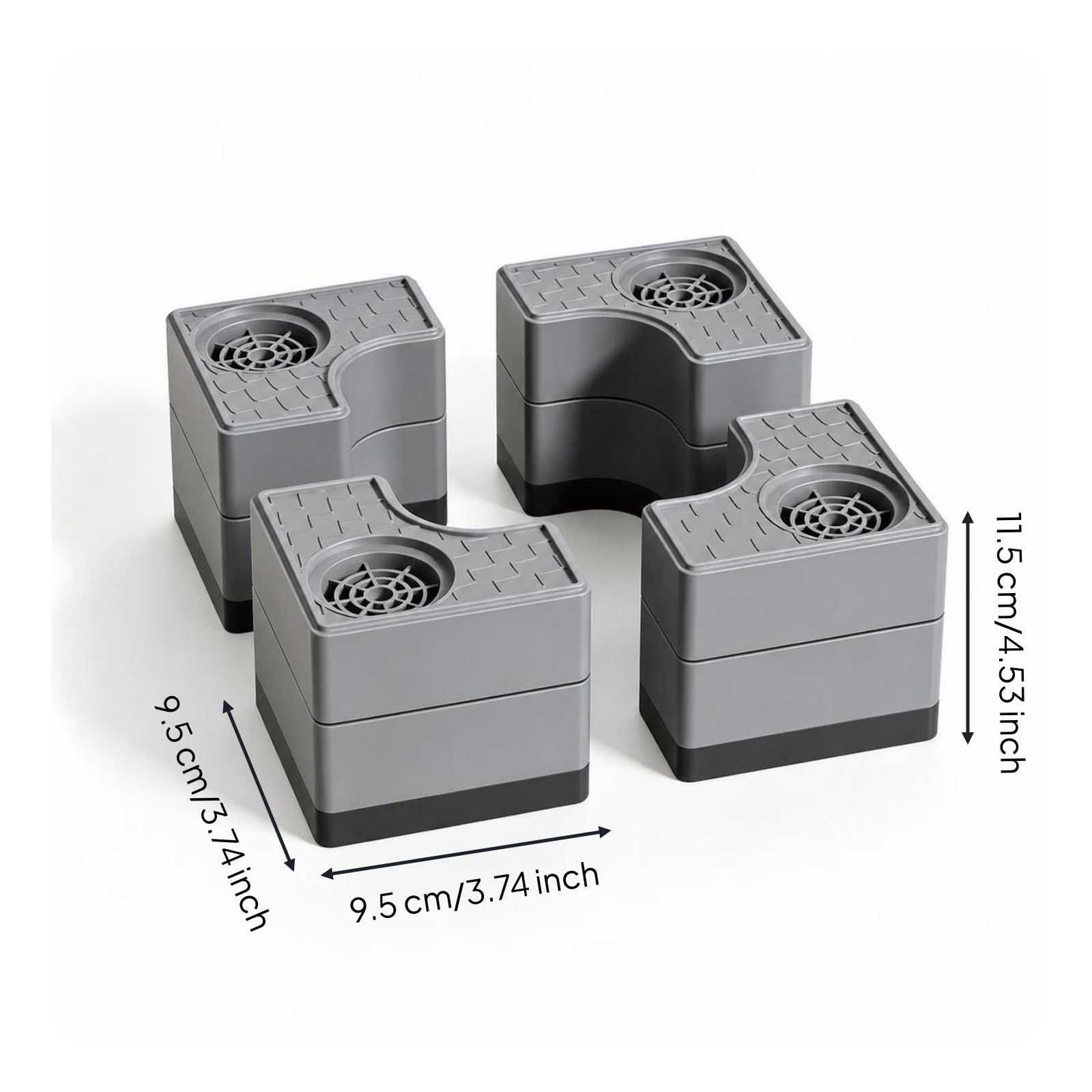 Almohadilla Base para Lavadora Soporte Elevador Amortiguador Antirruido Estabilizadora Protector de Suelo Goma y Plástico Resistentes Adecuada para, 8 Cm