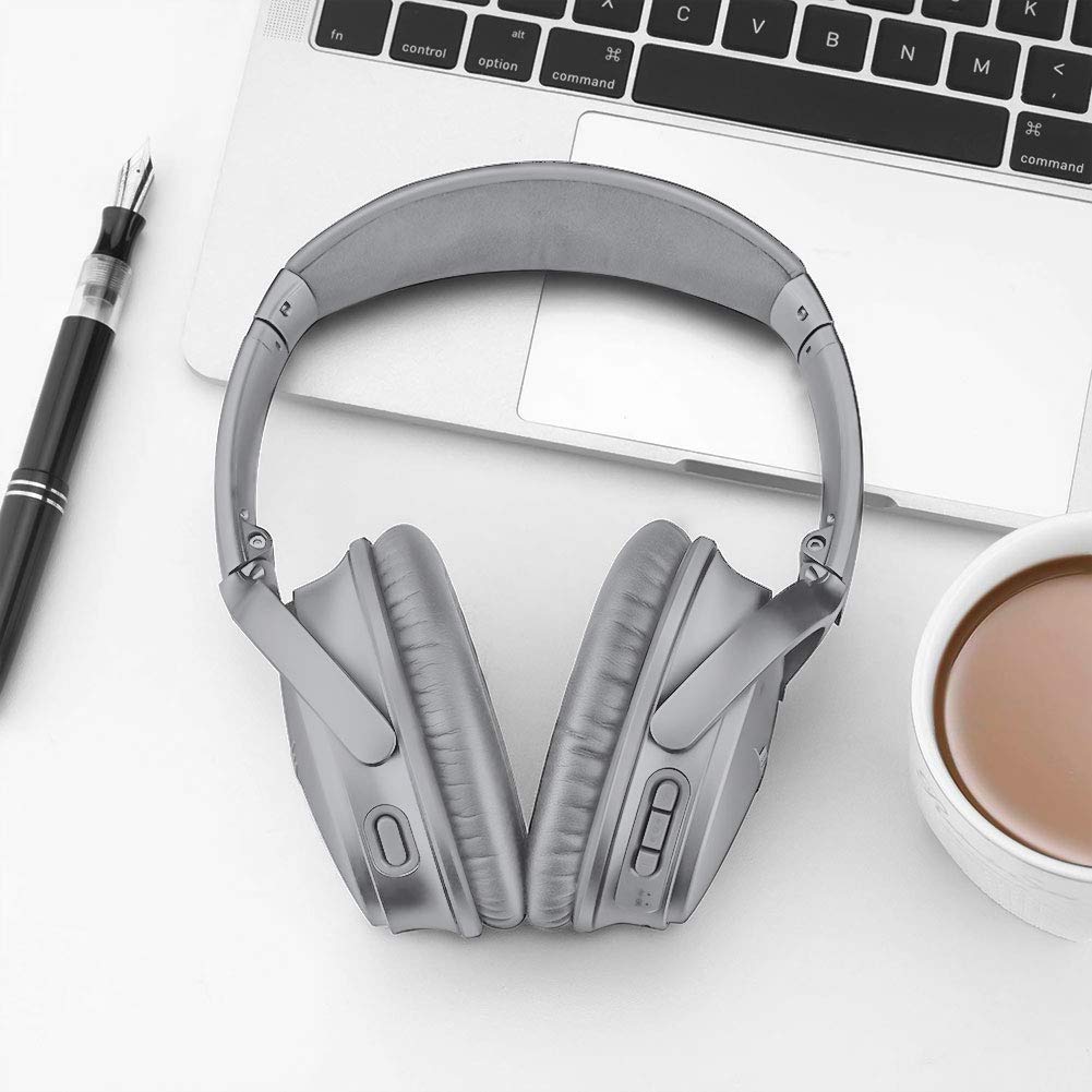 QC35 Almohadillas de repuesto para auriculares, QC35, QC35ii, almohadillas de repuesto para auriculares - Compatible con Quiet Comfort35, QC25, QC35ii, QC15, AE2, AE2i-Cómodo y duradero (plata)
