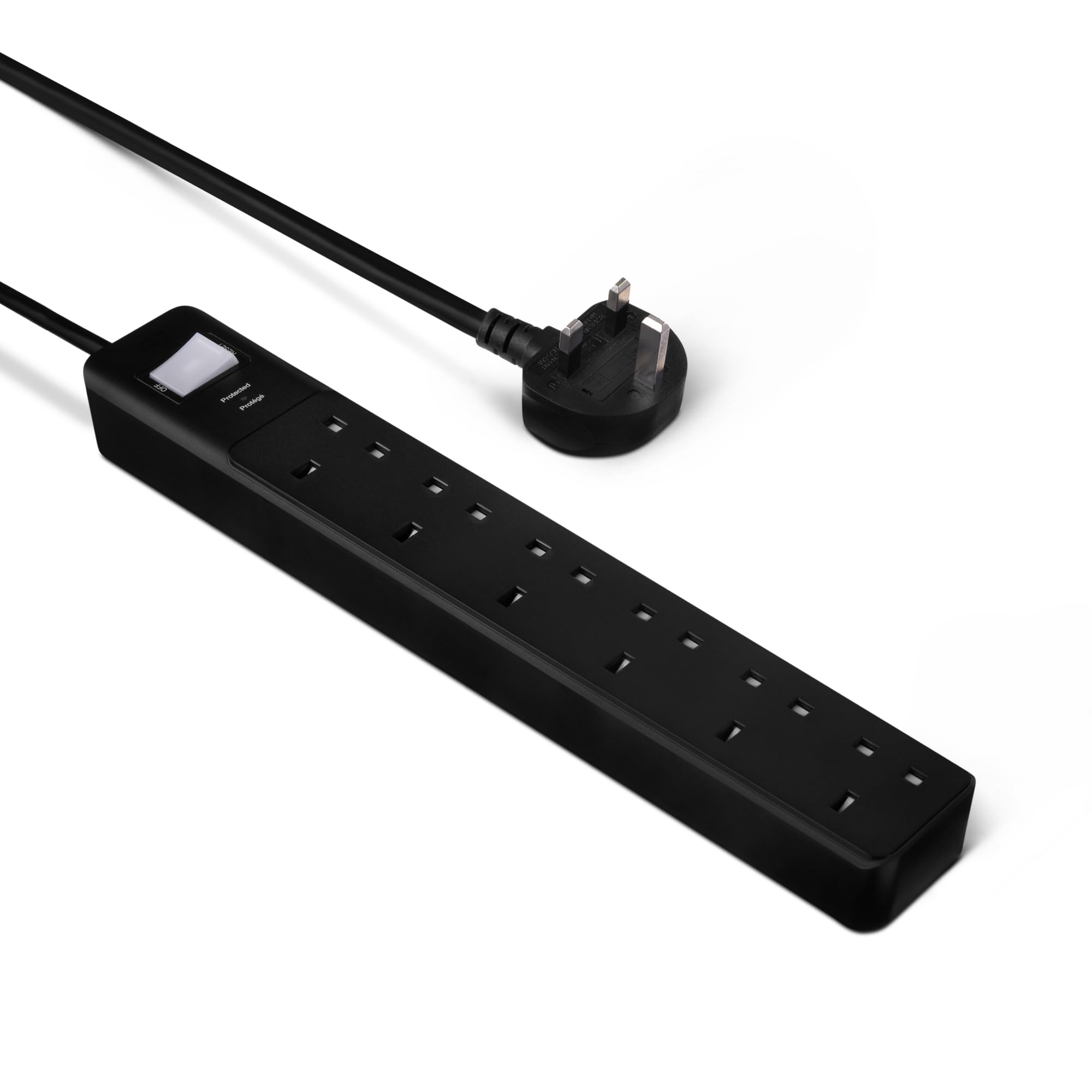 Amazon Basics 6-Way Power Strip with Surge Protection, Socket Strip Extension, Safety Flaps, 0.61m Cable, 6 Sockets, 600J, Black