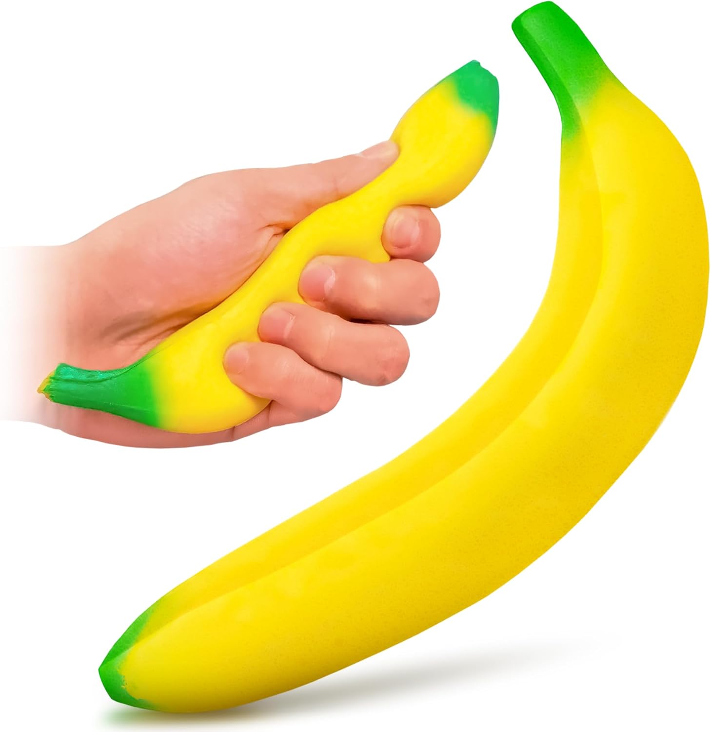 Fake Banana Squishy Toys - 6.7x1.4 Soft Foam Banana Toy | Lightweight & Durable PU Foam Squishy Fidget | Fun & Relaxing with a Bright, Realistic Look, Great for Desk Decor, Gift Giving & Party Favors