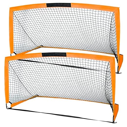 HITIK Soccer Goals, Set of 2- Size 6'x4' FT Portable Foldable Soccer Nets with Carry Bag for Games and Training for Backyard for Kids and Teens（Orange）