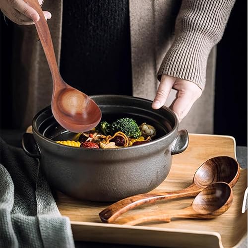 Miniatura 3 de Cuchara de madera, mango largo, cuchara de madera de teca para servir sopa, gachas de avena para cocinar cocina, acabado liso, ligero, fácil a