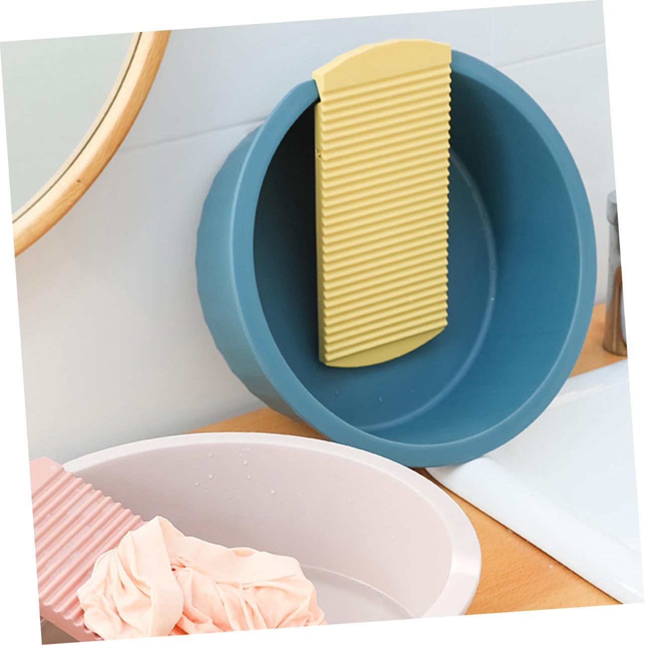 Babykleidung Waschbecken Waschbrett aus Robustem Pp Kunststoff Blau Inklusive Waschwanne und Integrierter Waschbrettfläche zum Handwaschen von Neugeborenen und Säuglingskleidung