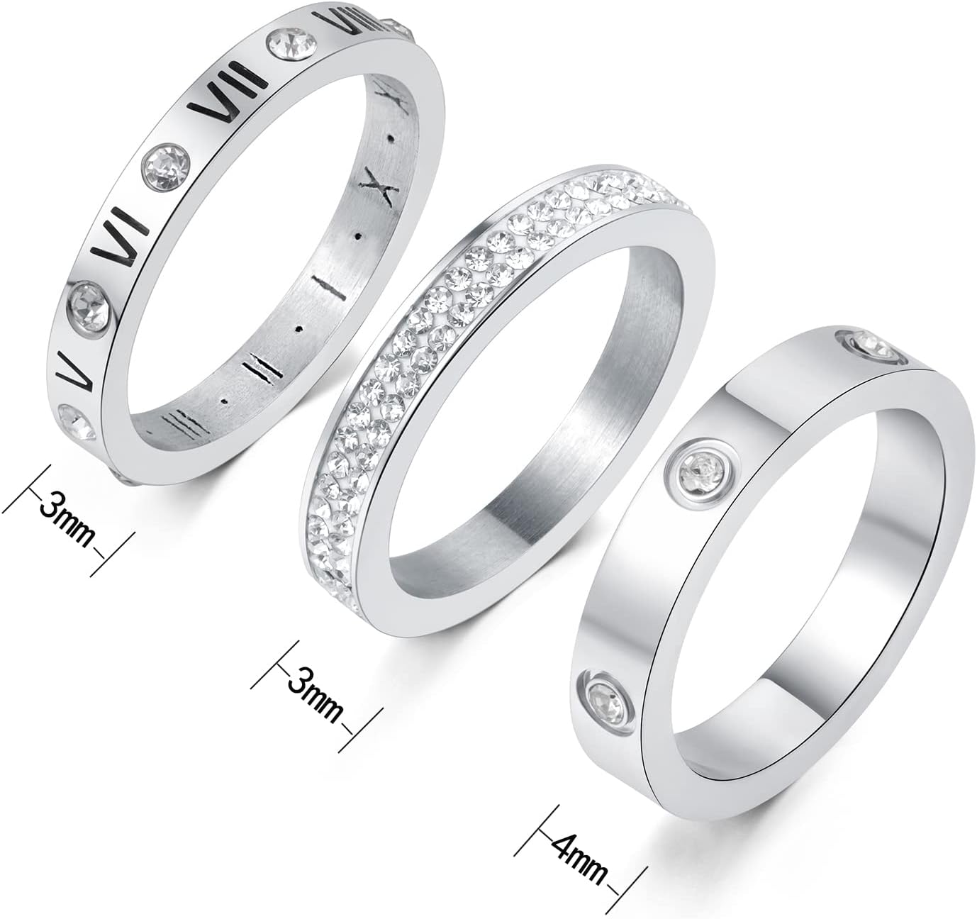 3pcs Love Friendship Lucky Ring Cubic Zirconia Gold Ring Sets for Women Stainless Steel Wedding Statement Thumb Ring Bands - Image 2