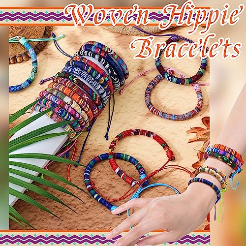 Ecally 48 Pcs Friendship Bracelet Bulk for Women Surfer Boho Braided Bracelet Woven Wrap Hippie Adjustable Anklet String Jewelry for gifts Ocean Beach Summer Accessories3