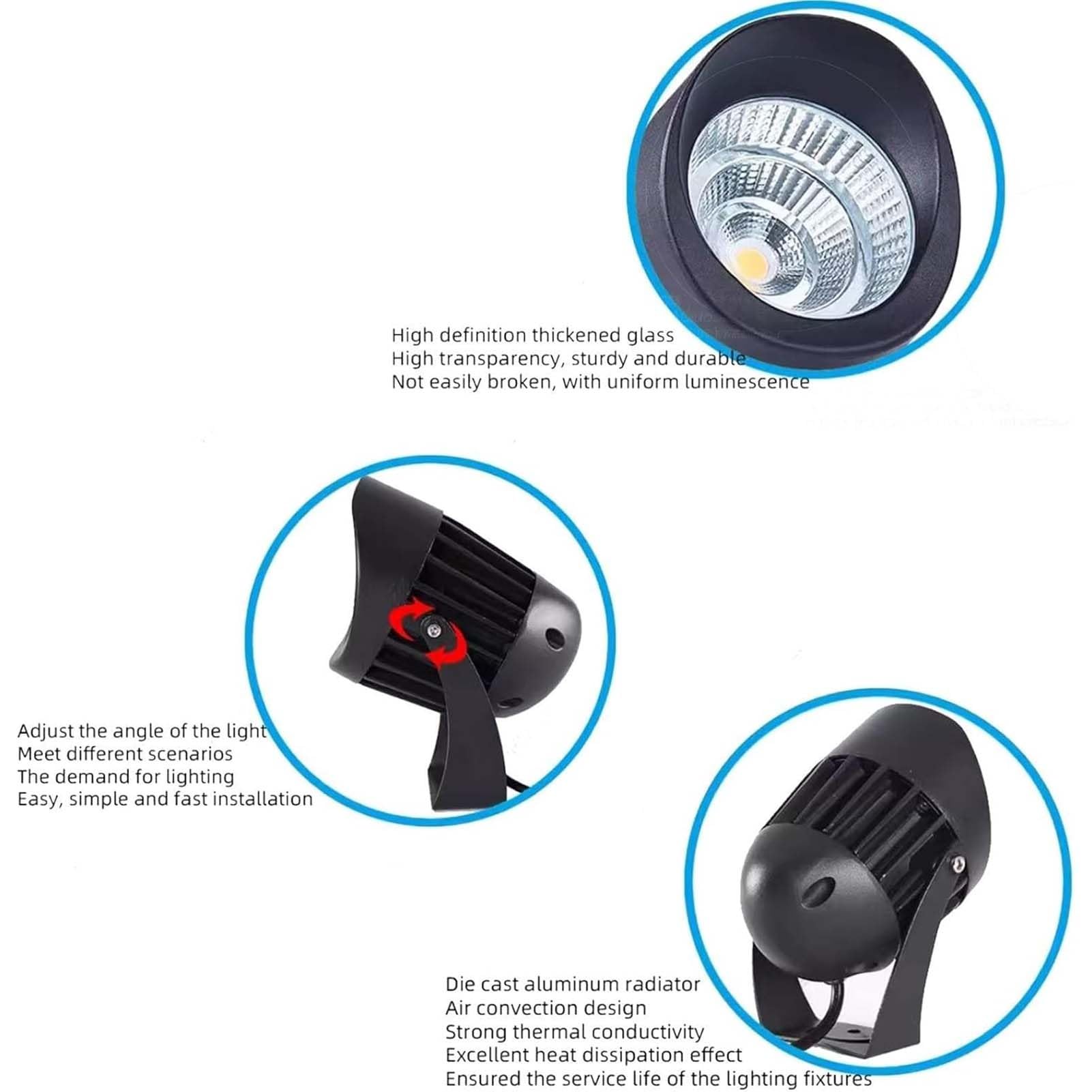 Zewnętrzny reflektor obrotowy - projektor LED, skoncentrowana wiązka światła LED AC85-265V, oświetlenie drzew o klasie IP65 Wodoodporne, oświetlenie LED do ogrodu i kształtowania krajobrazu