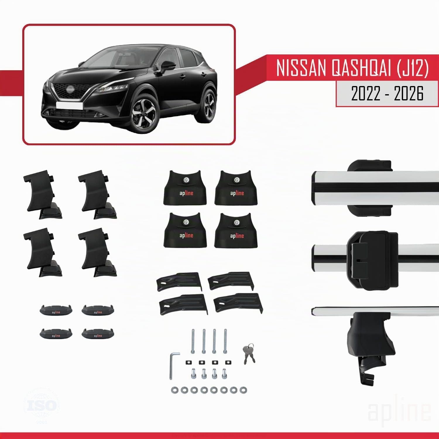 Compatibile con Nissan Qashqai 3 (J12) 2022-2026 ACE-4 Barre Tetto Portapacchi Auto Barre Portatutto Grigo Alluminio 2 Barre