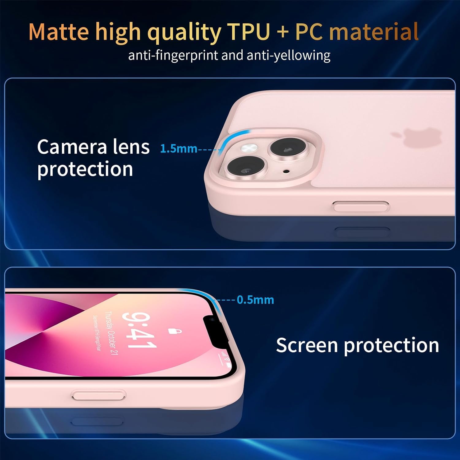 FLLAO 4 in 1 Cover per iPhone 13 Custodia con 2 Pellicola Vetro Temperato e 1 Fotocamera Protettiva, [Cuscino d'aria integrato] Morbido TPU Bumper Protection Cover iPhone 13, Rosa