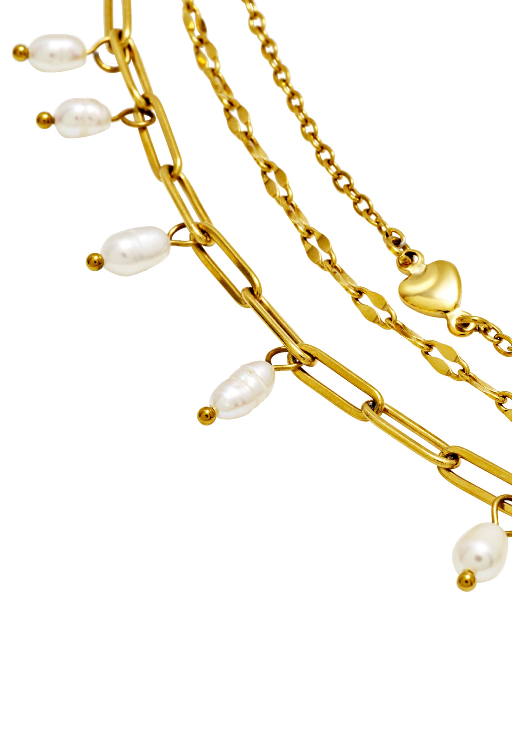 Breil, Collezione Magnetica System, Collana Donna Multigiro in Acciaio con Perle Pendenti Naturali ed Elementi a Forma di Cuore, Regolabile con Chiusura a Magnete, Idea Regalo Donne