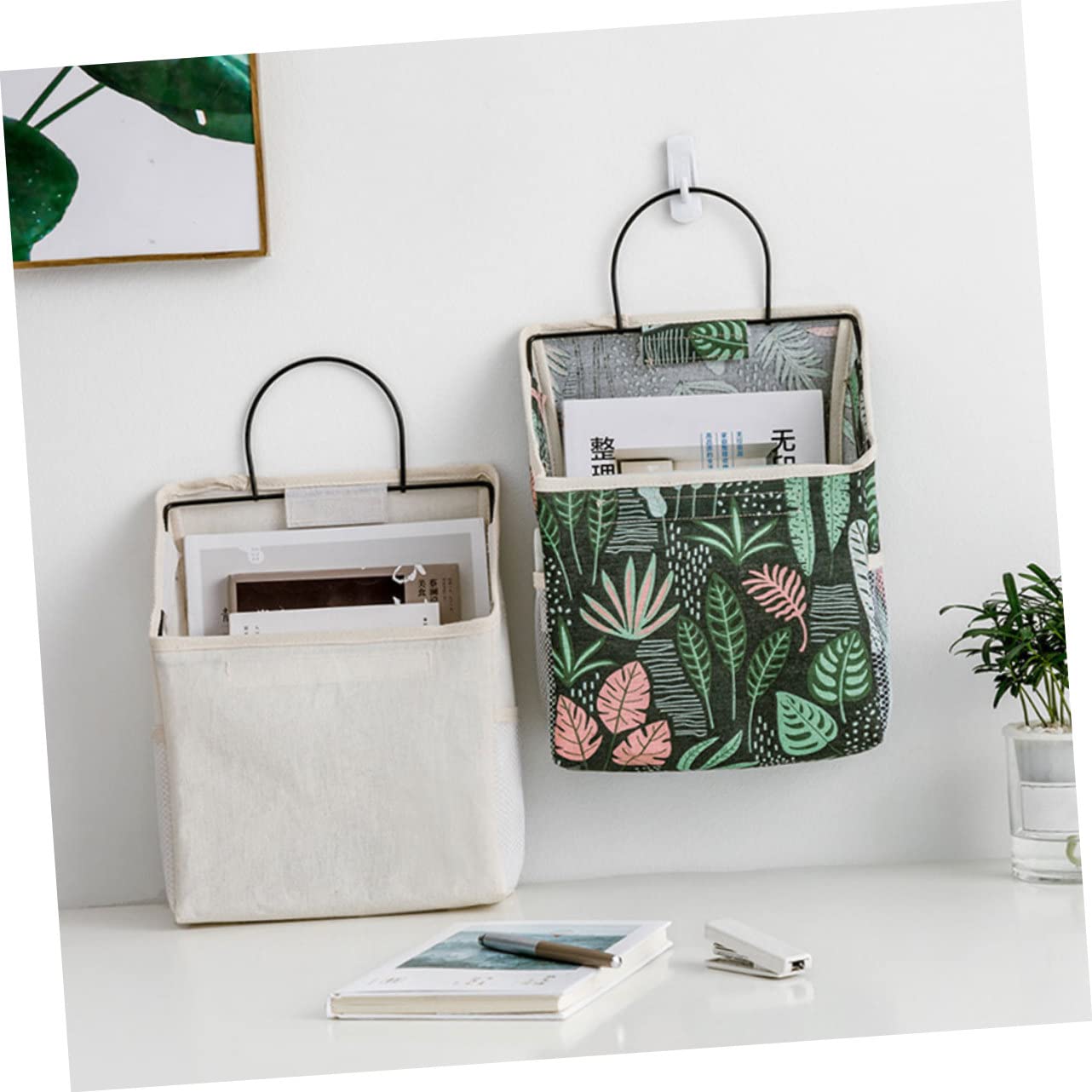 Ciieeo Organizer da Appendere per Porta Bianco 2 Pezzi Tasche Laterali e Tasca Centrale Capiente per Casa e Ufficio