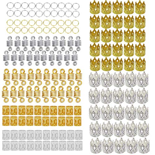 Beautywin 160 Pieces DIY Braid Rings Dreadlocks Metal Cuffs Beads Multiple Style for Festival Party Hair Decoration Accessory