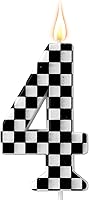 Vista 10 de Vela de cumpleaños con temática de autos de carreras, velas con número de bandera a cuadros, velas blancas y negras, decoración de pastel de feliz