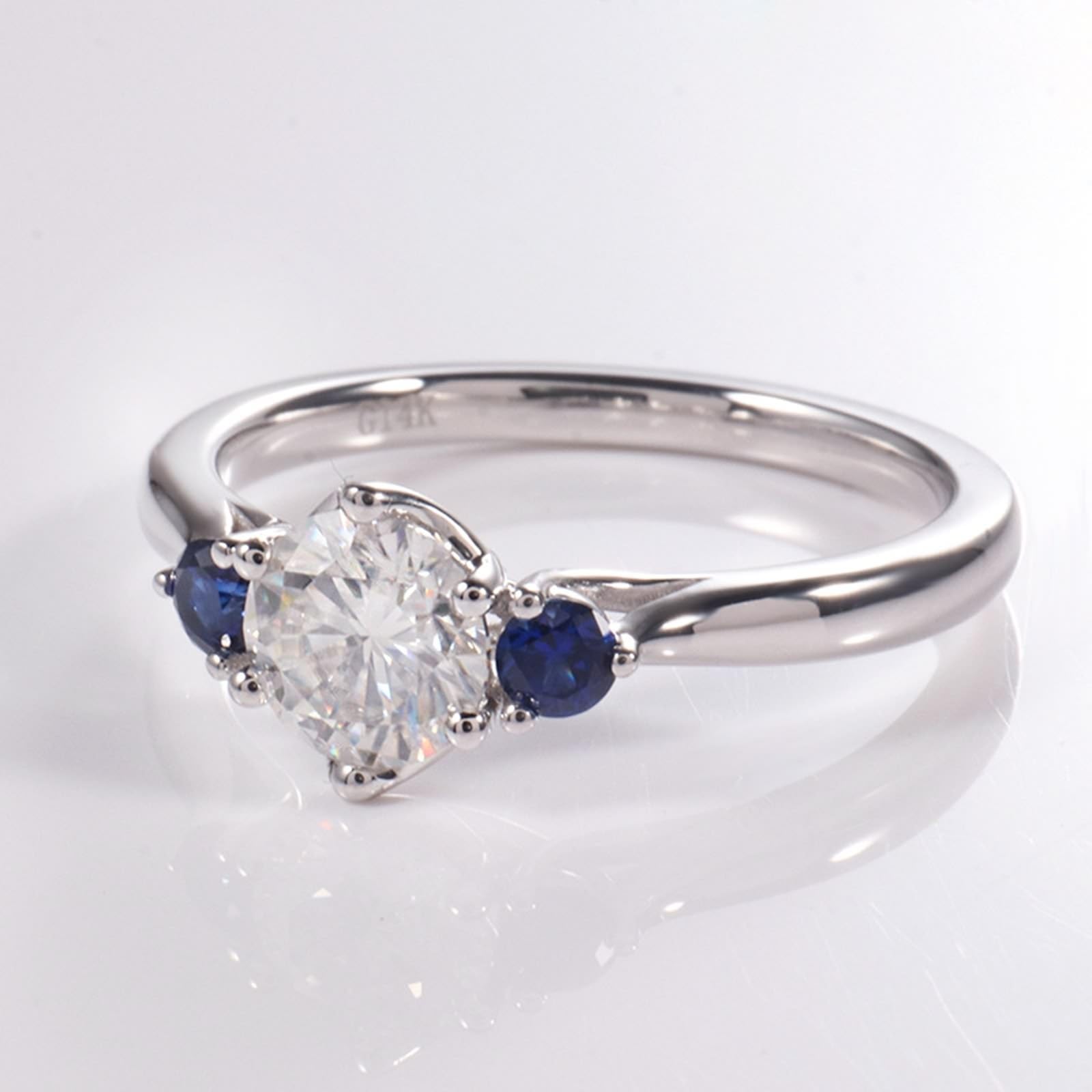 AMDXD Echtschmuck 9K/14K/18K Weißgold Eheringe, Klassiker Antragsring mit Moissanit Weiß Blau, Partnerringe Weiß Gold Au 375/585/750, Gr.47-62