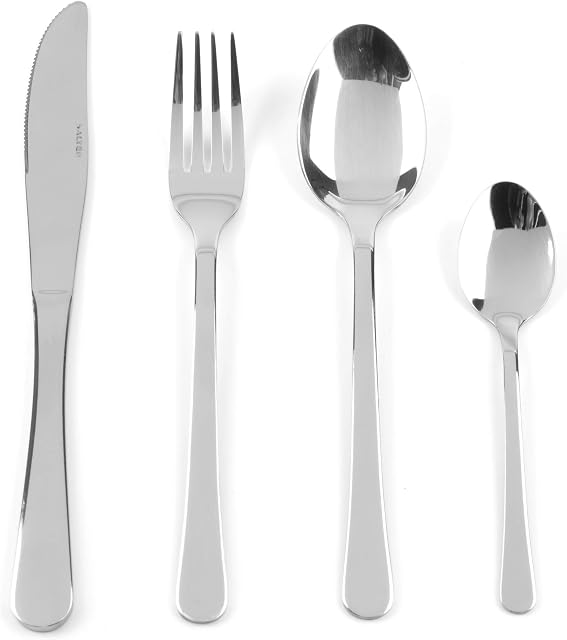 Salter BW06527 Bakewell Cutlery Set, 16 Piece Stainless Steel Flatware, Tableware Service For 4, Forks, Knives, Teaspoons & Dessertspoons, Dishwasher Safe, Lightweight Classic Design, 15 Year Warranty