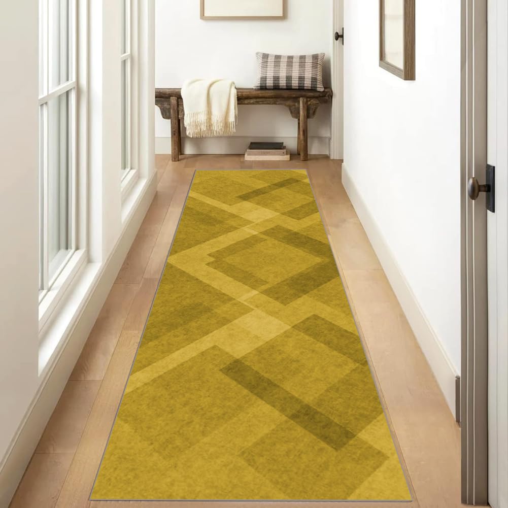 Läufer Teppich Flur rutschfest 120x360cm Gelb Teppichläufer Lang Meterware Waschbar Küchenläufer KorridorEinfarbig Polyester Wohnzimmer Schmutzfangmatte