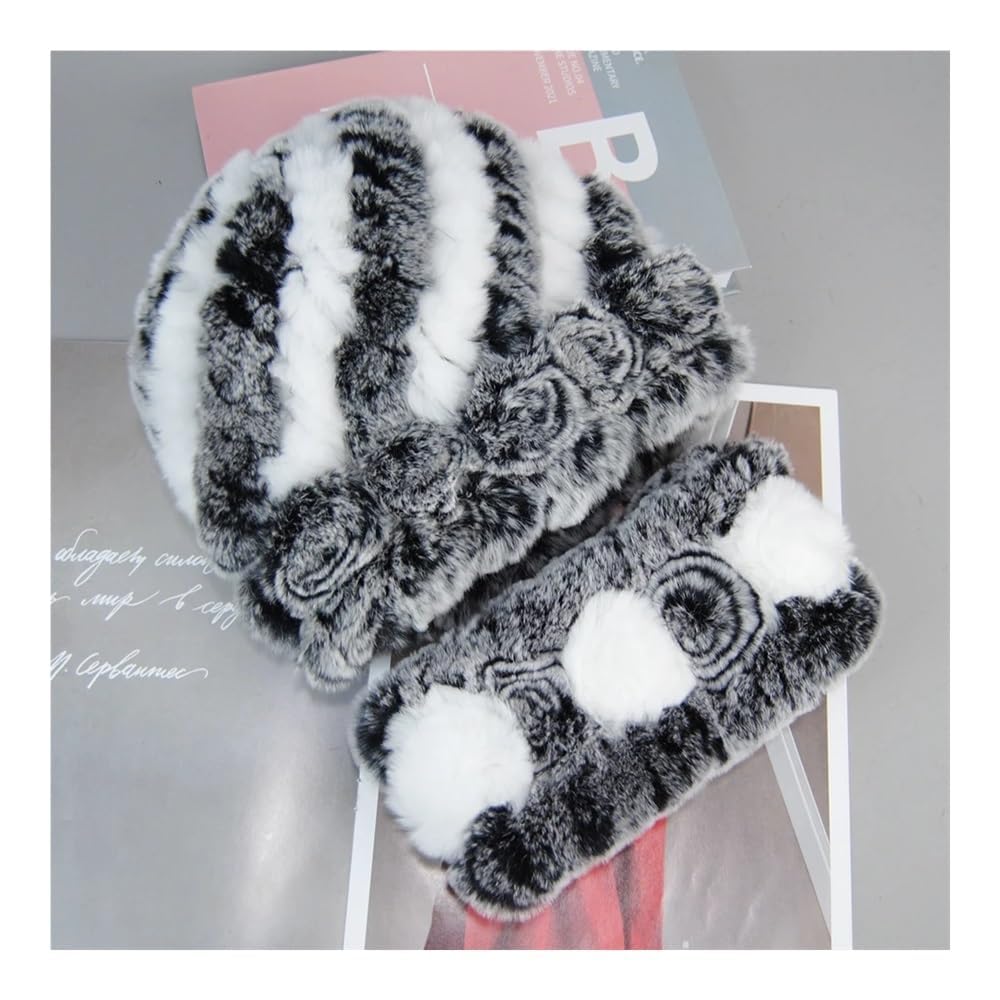 Wintermützen, Schals, Sets für Damen, gestrickt, echte Mütze, Schal, Damenhut, Schalldämpfer-Set
