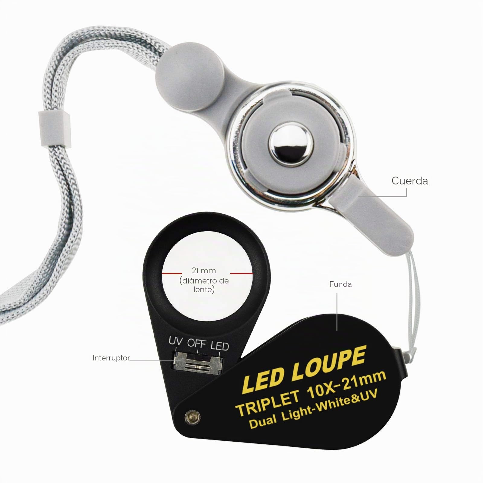 10X Lupa de Joyería con Lupa Iluminada, Lupa de joyería Plegable de Metal con luz LED para joyería, Monedas, Sellos