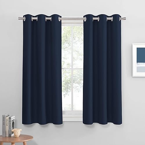 PONY DANCE Cortinas cortas azul Nave para ventana pequeña, cortinas opacas aislantes térmicas para cine en casa, baño, cocina, sótano, cafetería,