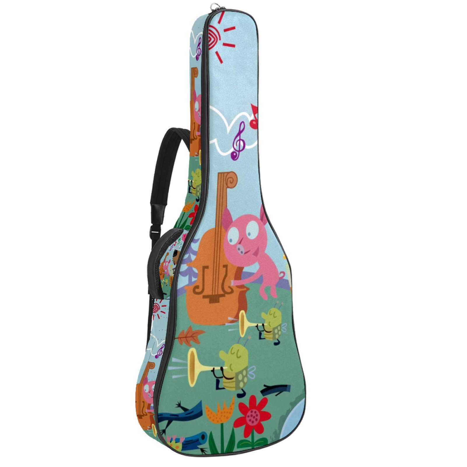 Borsa per chitarra impermeabile con cerniera morbida zaino per chitarra, basso acustico e classico folk chitarra elettrica folk foresta concerto musica carino animali cartoni animati
