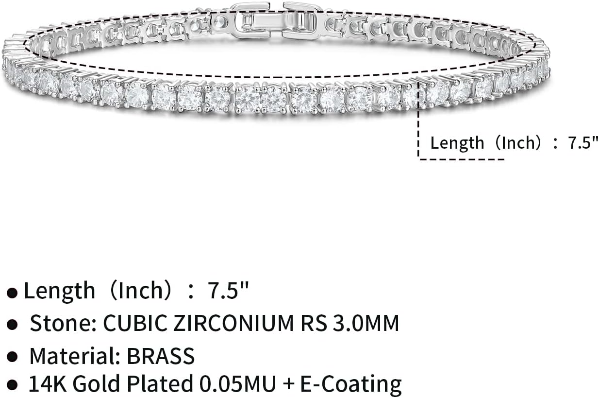 Devin Rose 3MM Cubic Zirconia Tennis Bracelet for Women CZ Bracelets Sizes 6.5 7.5 Inches - Image 7