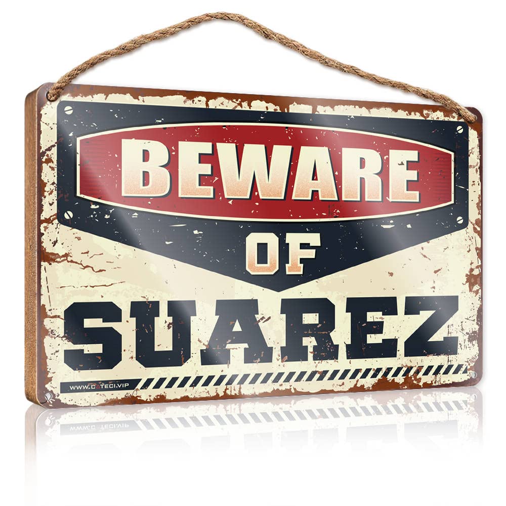 Yyhleh One Color Funny Door Signs For Office Beware Of Mr. Suarez Wooden Sign(15X28cm)