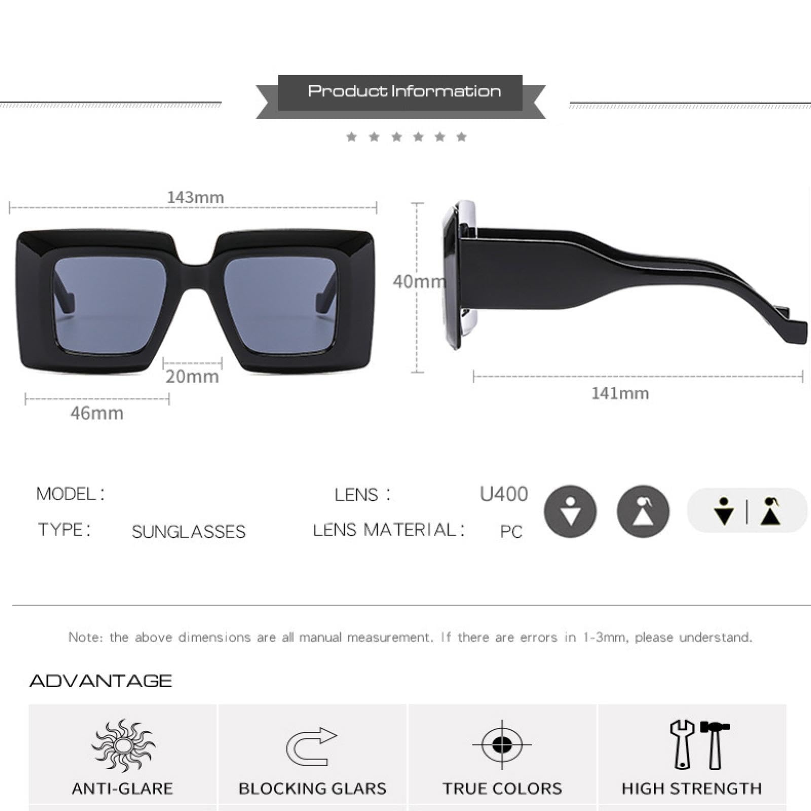 Occhiali da sole punk oversize da donna, occhiali da sole alla moda da uomo, vintage, UV400 (C2, nero, bianco, nero)