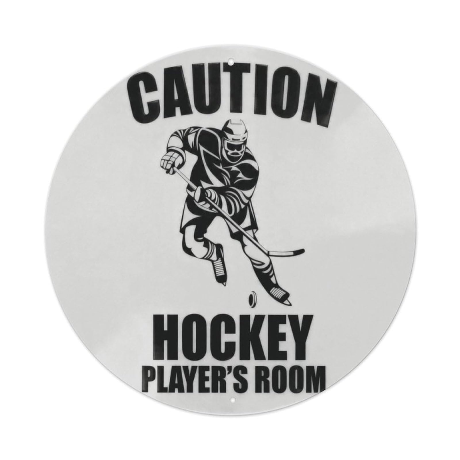 Caution Hockey Player Room Round Decor Sign Vintage Aluminium Metal Sign, Retro Wall Decor for Home, Bar, Garage & Farmhouse 20x20cm
