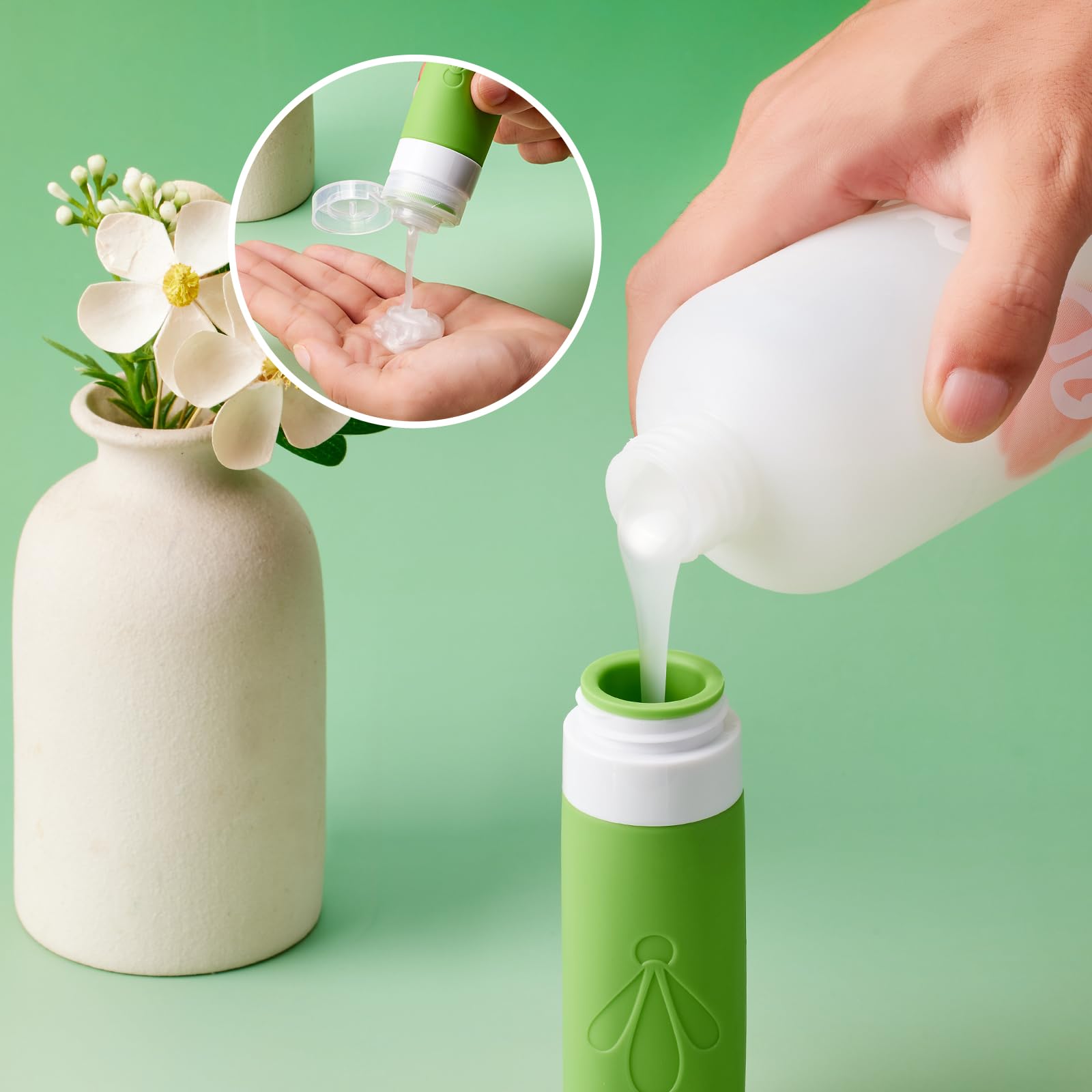 INSFIT 8 Pack Travel Bottles for Toiletries CAA Approved 90ML Silicone Travel Bottles and 60ML Cream Jars - Image 3