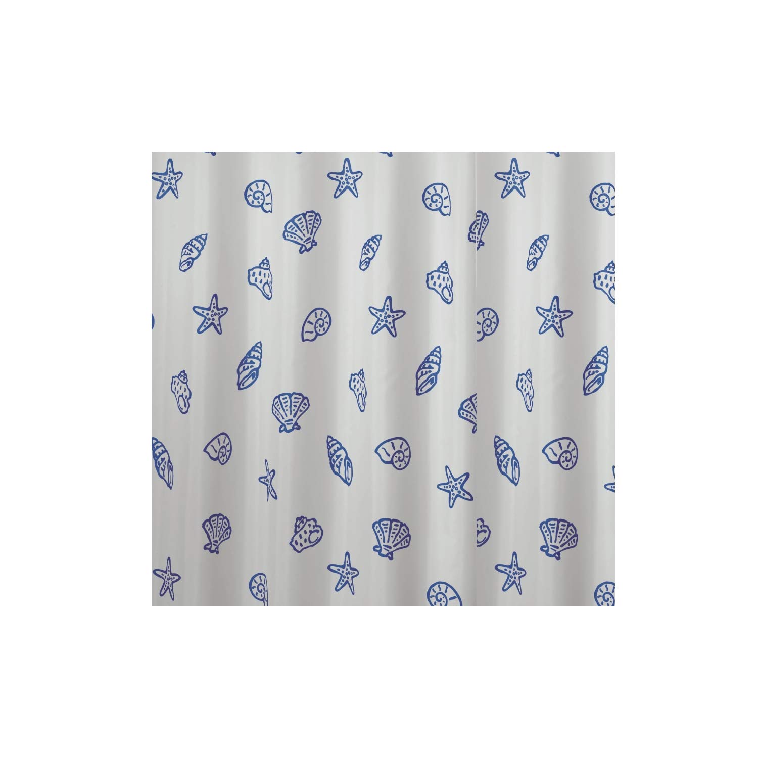 Spirella Concha Marine Textile Shower Curtain 100% Polyester White Blue 180 cm x 200 cm, Blau, W 70.9" x L 78.7" (1 Panels)