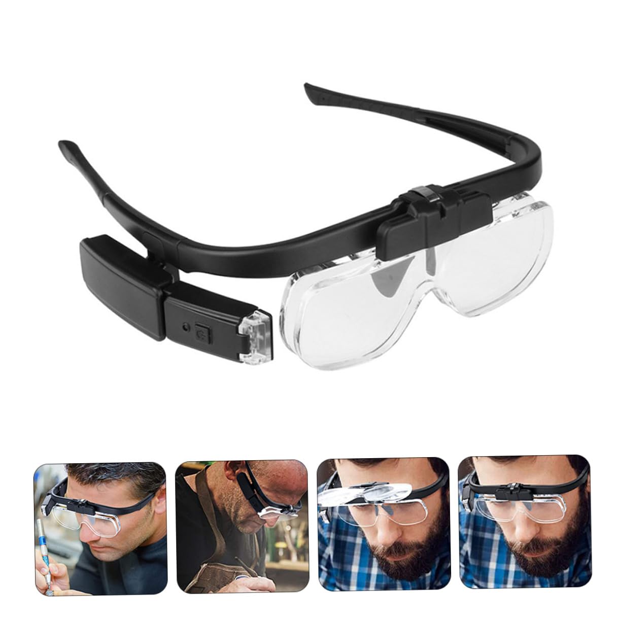 TEHAUX Gafas de Lectura Lupa y Luz LED Recargable, Diseño Ergonómico, Lente Óptica Acrílica y Accesorios Metálicos para Trabajo de Precisión y Lectura