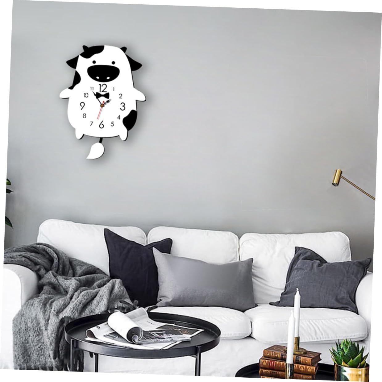 DOITOOL Orologio da Parete a Forma di Mucca Cartone in Acrilico Silenzioso | Campanaccio Mucca per Decorazioni da Parete, senza Pile, Display Tridimensionale Singolo Lato