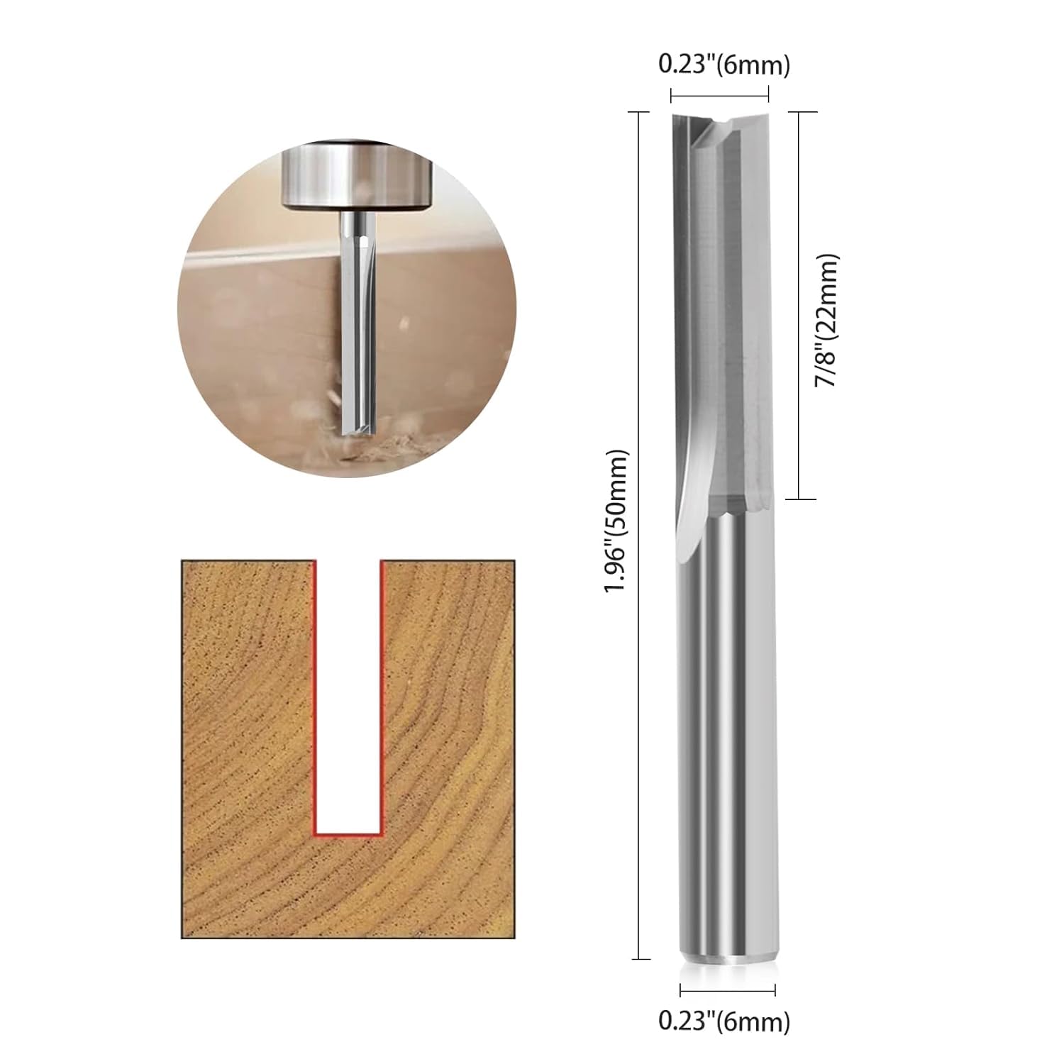 Trvoxviq 5 PCS Straight Two Flute Router Cutter Bit, 6 mm Shank, 6 mm Cut Diameter & 22mm Cut Length Wood Top Woodworking Milling Tools - Image 2