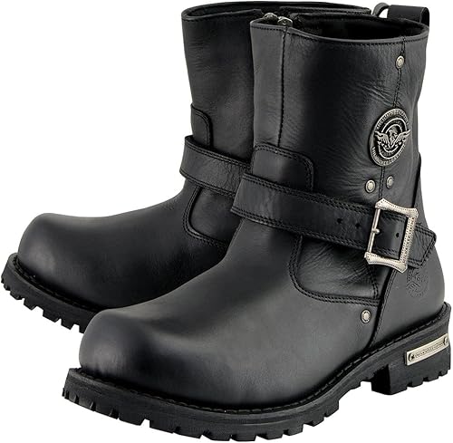 Miniatura 5 de Milwaukee Leather MBM9040 - Motocicleta clásica de ingeniero de cuero negro de 6 pulgadas para hombre con cremallera lateral