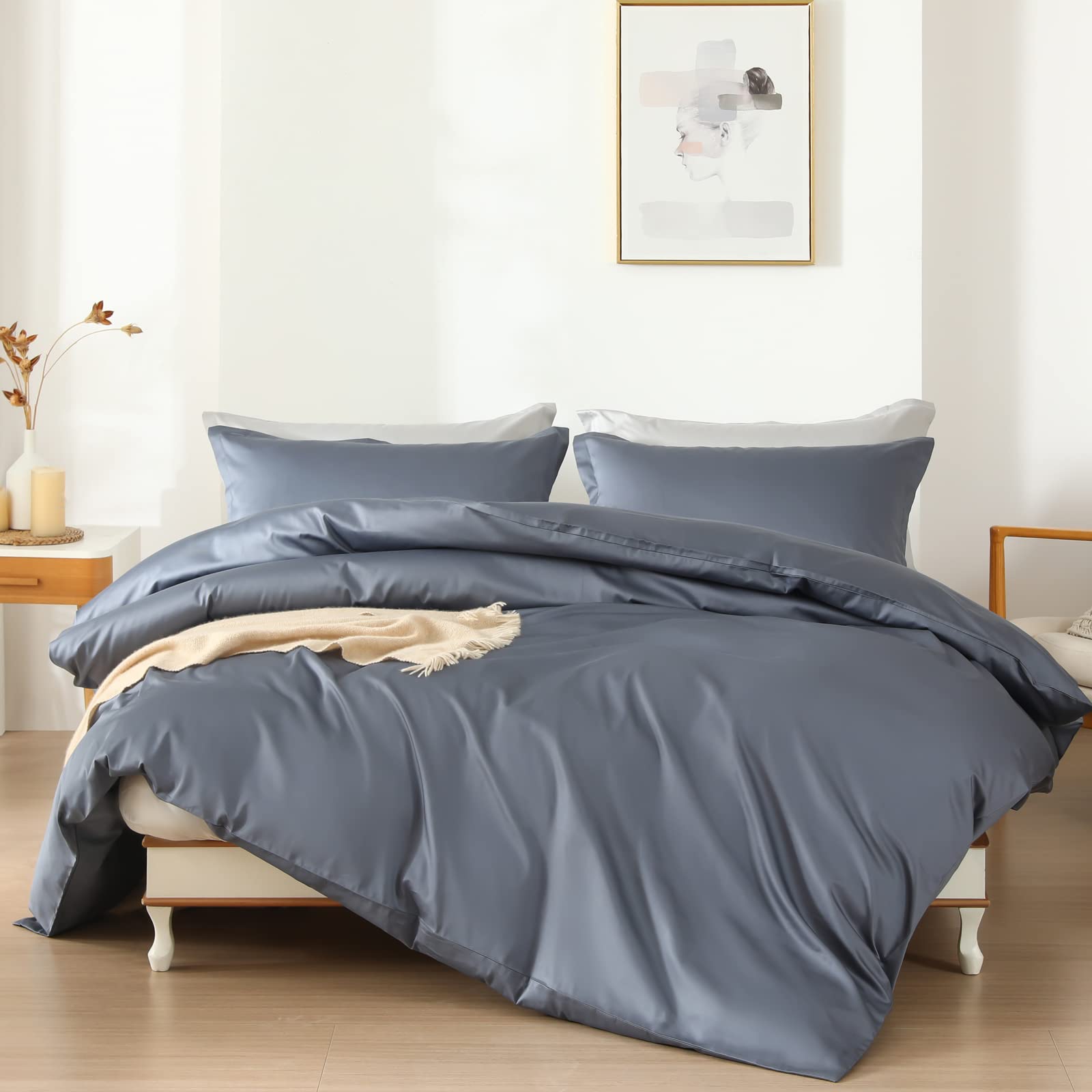 homebox Cotton Duvet Cover Set - 100% Egyptian Cotton Charcoal Bedding Set Queen Size - 1200 Thread Count Breathable and Soft Duvet Cover Set for All Seasons(King, 90x104'')