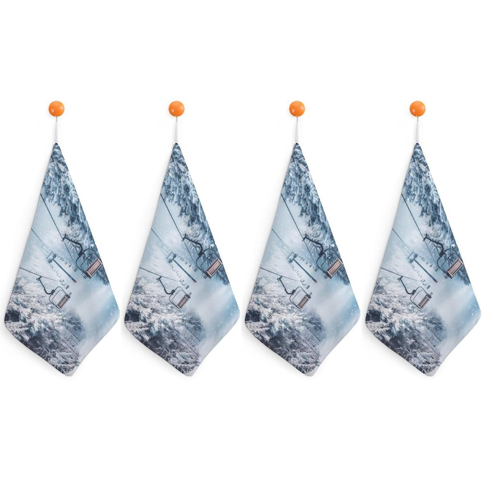 CGSBNGHA Winter Snowy Ski Skiing Lift Forests Hand Towel Hanging Face Towels Cleaning Cloths Handkerchief for Bathroom Kitchen