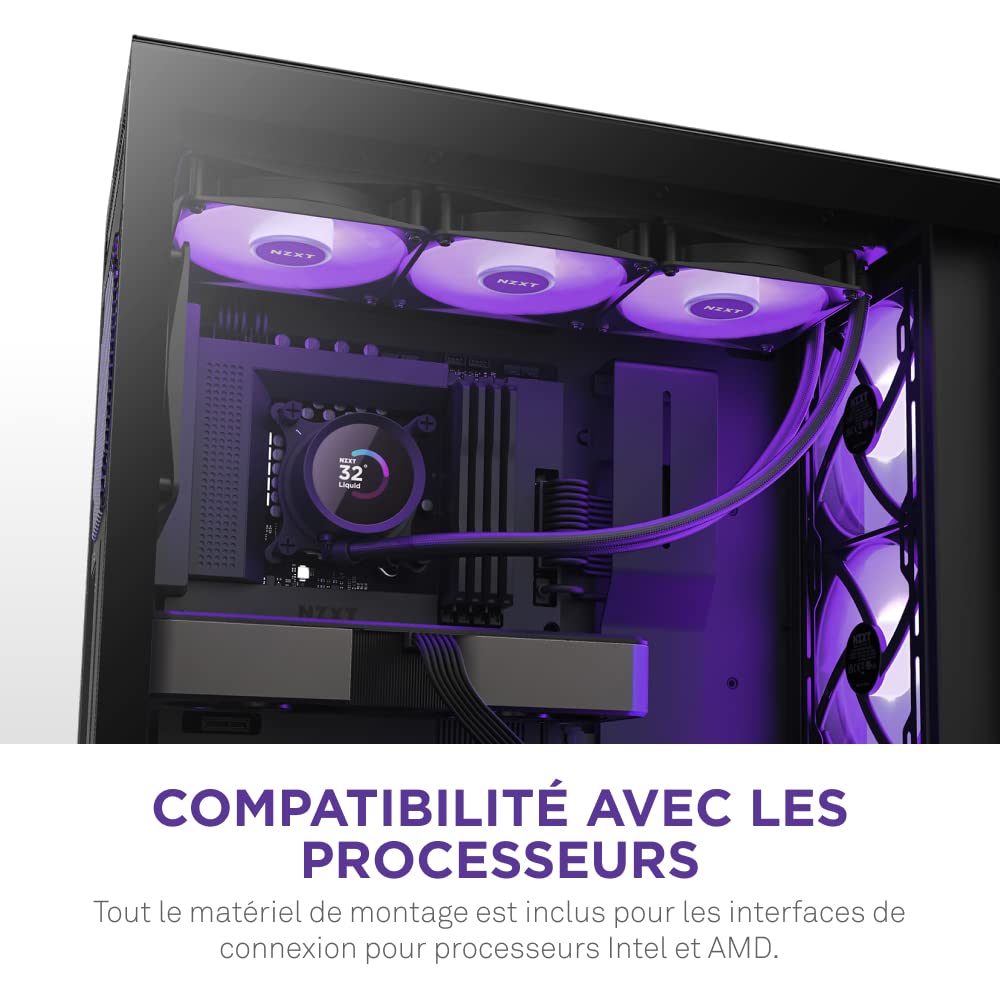 NZXT Kraken 360 RGB - RL-KR360-B1 - Refroidisseur pour processeur AIO de 360 mm - Écran LCD de 1,54 pouces personnalisable. Pompe haute performance - 3 ventilateurs F120 RGB Core - Noir