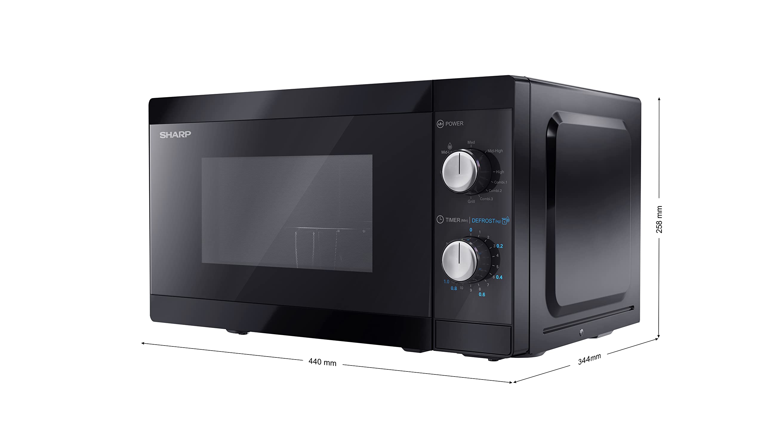 Sharp Mikrowelle YC-MG01E-B mit Grill 20L, 800W Mikrowellenleistung, 1000W Grill, Manuelle Steuerung, Schwarz