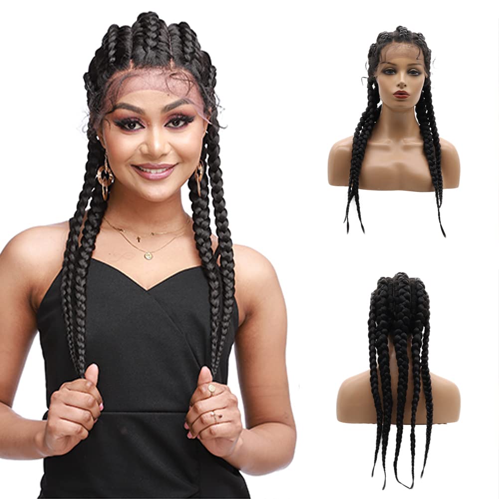 Kalisa Brown Mix Blonde 5 Twist Lace Front Braid Wig Mix Color with Baby Hair Synthetic Wigs Hand Tied Heat Resistant Fiber 5 Braided Daily Wigs for Women 24 Inch