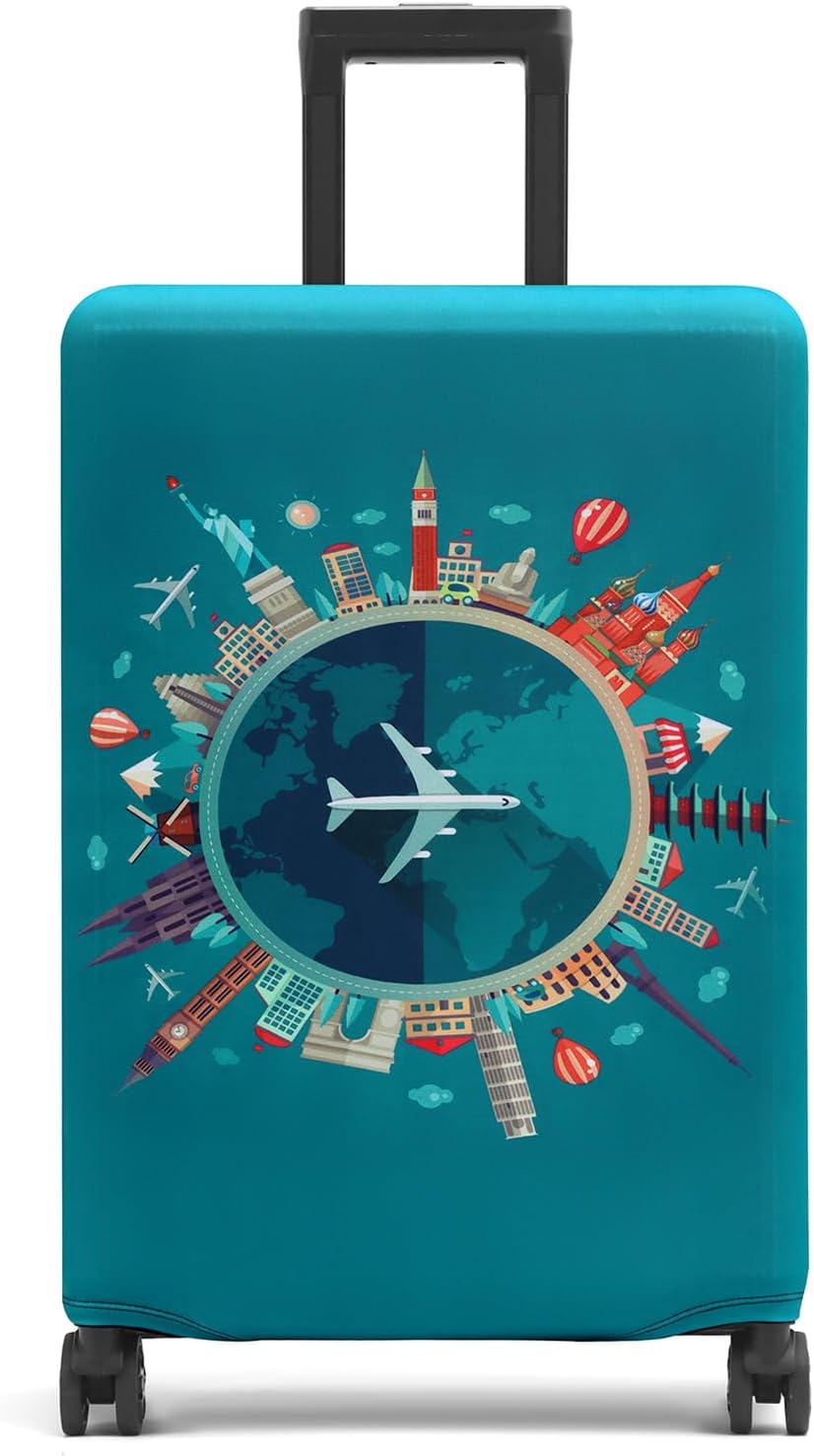 Suitcase Covers Protective Case Travel Airplane Pattern Luggage Cover Protector Washable Elastic Cover for Baggage Fits 18-32 Inches Luggage for Business Trip Daily Using