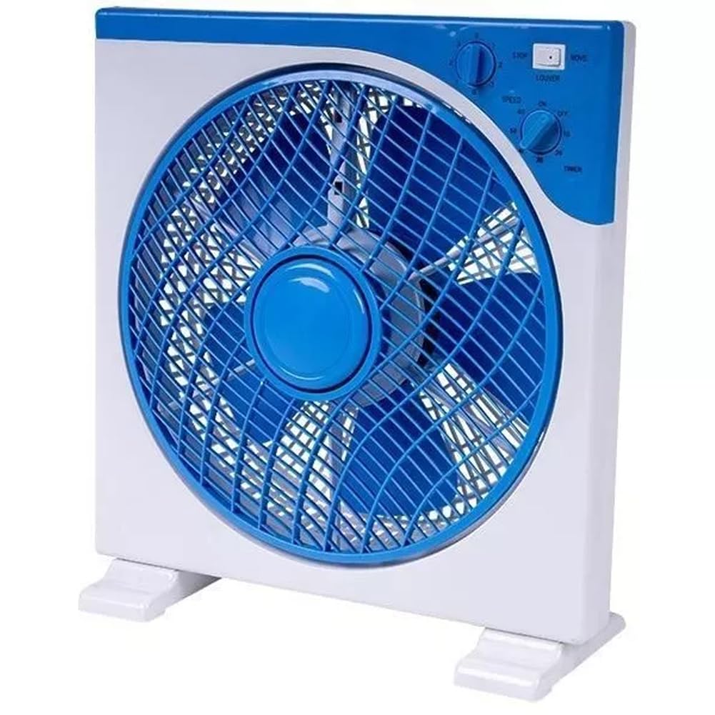 BAKAJI Ventilatore Da Terra Box Fan 45W Diametro Pale 30 cm Timer e 3 Velocita, Inclinazione Verticale 5 Pale Rotanti, Ideale per Tavolo, Scrivania, Ufficio (Blu)