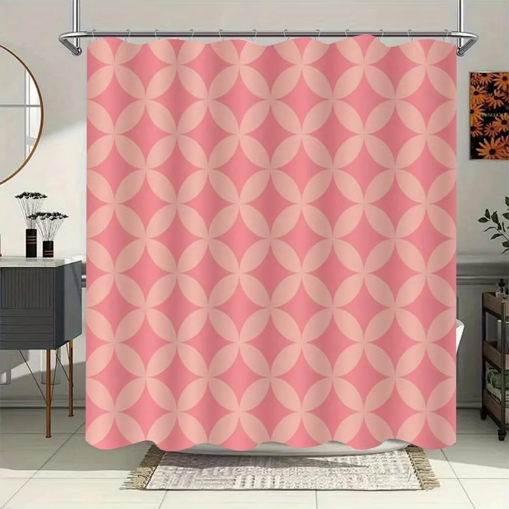 Rideau de Douche 200x200 Rose à Motifs Géométriques en Pétales - Rideau de Salle de Bain Moderne à Motifs Floraux Et Géométriques - Rideau de Baignoire en Tissu Imperméable Lavable en Machine
